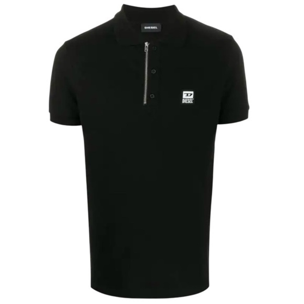 Diesel T-Harry Black Zip Polo Shirt Men’s Size Large | Logo Patch
